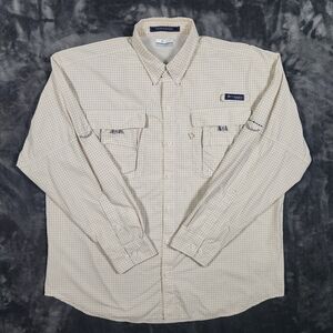 Columbia PFG Super Bahama Vented Fishing Shirt Men’s L Yellow Plaid Long Sleeve